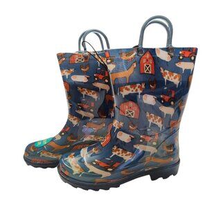 Western Chief Boots Kids 13 Blue Farm Winter Rain Waterproof Light Up